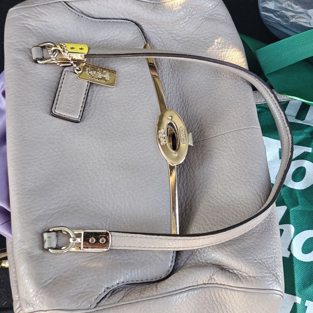 Coach Metallic Leather Satchel with Gold Details - Picture 2 of 8